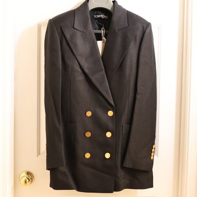Tom Ford black knit double breasted blazer viscose modal US 6 / M