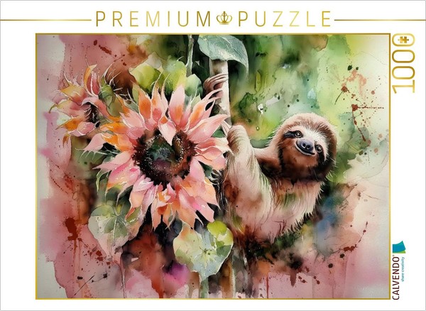 Puzzle Calvendo Paresseux Avec Tournesol | 1000 PièCes, Format Assemblé 64 × 48-image