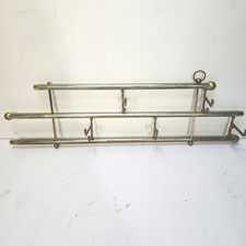 Antique French Pullman Train Solid Brass Coat Hat Rack Fold Down Sliding Hooks