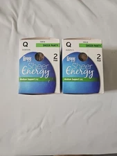 Lot Of 2 L'eggs Sheer Energy Medium Support Pantyhose Control Top Q Suntan 