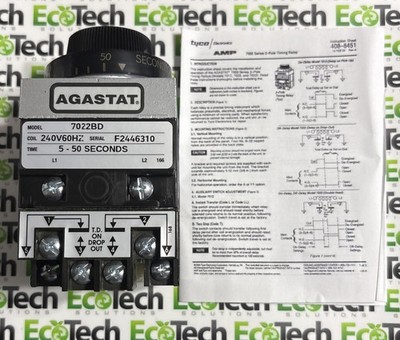 NEW AGASTAT 240V. TIMER 5-50 SEC. TIMING RELAY 7022BD
