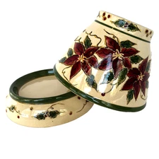 Chesapeake Bay Stoneware Poinsettia Candle Holder & Shade - Large 2 Piece Set
