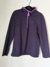 Joules Fairdale Half Zip Pullover Purple Polka Dot Magenta Trim Women’s Size 14