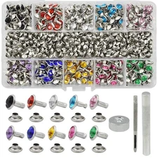 BDS-HOME 400sets 7mm Rhinestone Rivets 10 Colors Cz Crystal Rivets with Tubul...
