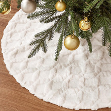 Faux Fur Christmas Tree Skirt: 36 Inch White Plush Faux Fur Christmas Tree Skirt