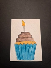 Cupcake Original Watercolor Painting 2.5" x 3.5"
