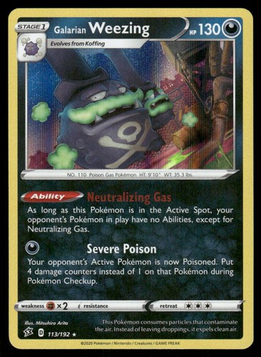 Galarian Weezing 113/192 Holo Rare Rebel Clash Pokemon Near Mint