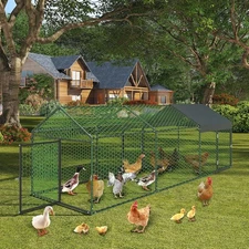 Metal Chicken Coop Walk-In Chicken Run 120''/160"X40"X40''Peaked Roof with Cover