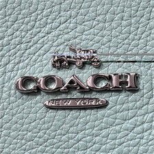 Coach Light Blue Pebbled Shoulder Bag Silver Chain Strap Logo Accent Zip