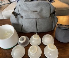 Nano Bebe Bundle 2 diaper bags  6 bottles, bottle warmer  accessories, gray.