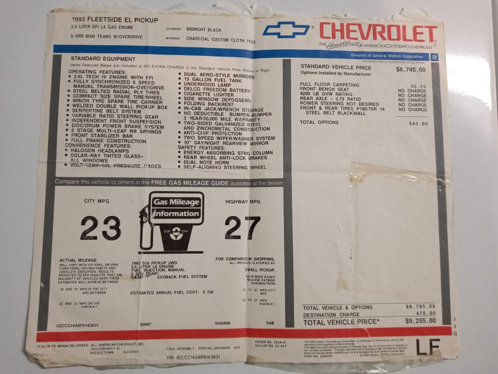 1993 Chevrolet S10 for sale in West Long Branch New Jersey