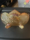VINTAGE CARNIVAL GLASS MARIGOLD FOOTED BANANA BOAT CIRCA 19330'S