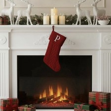 Holiday Time Monogram Christmas Stocking Letter "P" Red Knit Initial 18"