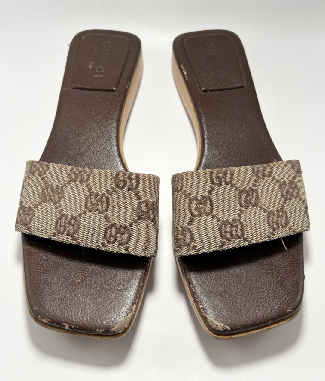 Vintage Gucci GG Monogram Brown Canvas Clog Sandals with Wooden Sole Size 36 6-image