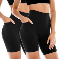 2 Pack Womens Biker Shorts with Pockets, High Waisted Yoga