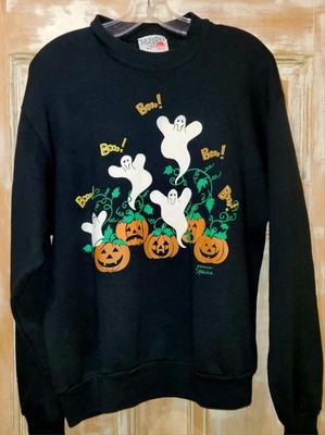Vintage 1980s Morning Sun Halloween Sweatshirt Ghost In Pumpkin Patch Size M