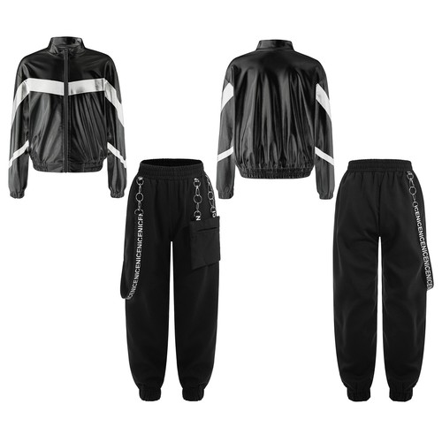 Kids Girls Dancewear Stand Collar Jacket With Pants Elastic Waistband Glossy - Picture 4 of 58