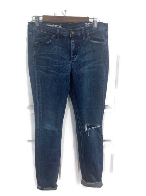 Madewell Size 30 X 32 9" Midrise Dark Wash Distressed Skinny Skinny Jeans