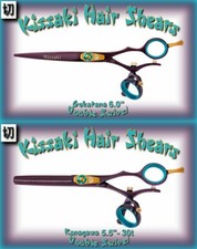 Kissaki 6.0"  30 tooth Black Cherry Blue Double Swivel Hair Shears Combo