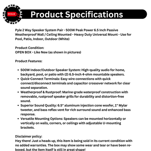 Pyle 2 Way Speaker System Pair 500W Peak Power 6.5" Weatherproof Rustproof White - Picture 2 of 12