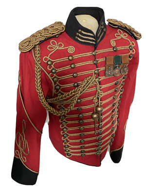 4 Teile Steampunk rotes Sakko mit antiken Medaillen & Schulter Acc Fit Größe 42 44 46 