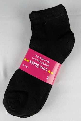 Love Socks Womens Ankle Socks 3 Pair Solid Black Cotton Spandex Sport NWT $5 - Picture 2 of 6