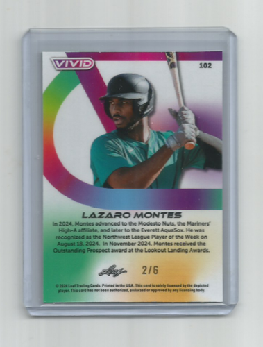 LAZARO MONTES (Seattle) 2024 LEAF VIVID BASEBALL PRISMATIC XRC #102 & 2 of 6 - Picture 2 of 2