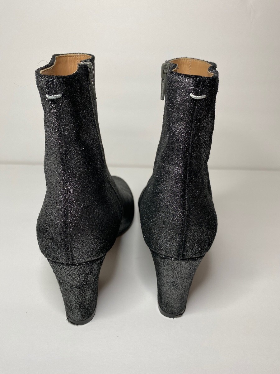 Maison Margiela Silver Black Metallic Ankle Bootie Boots