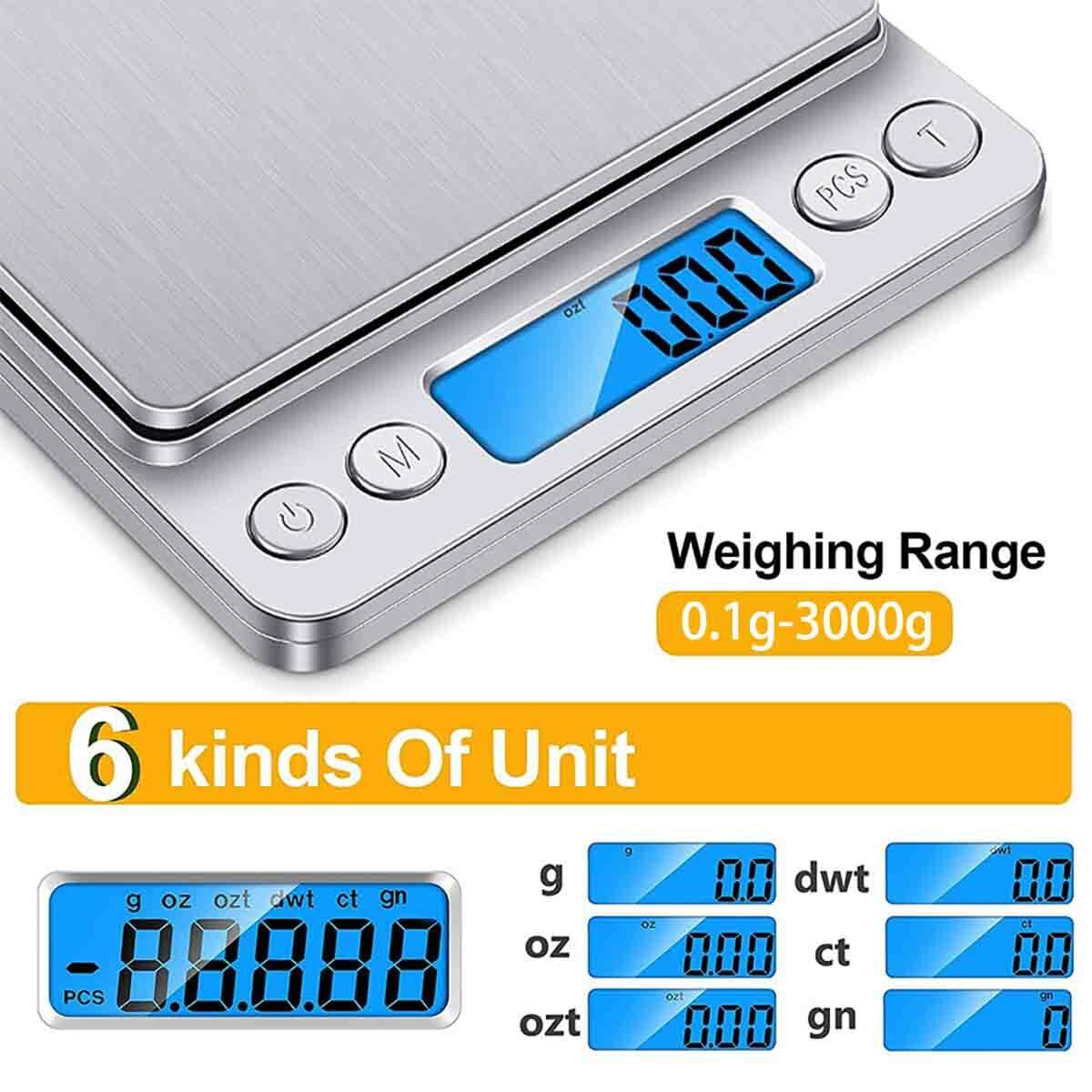 Digital Kitchen Food Scale 0.1~3kg 2 Trays, Tare Function