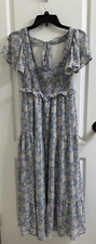 Floral Spring/Summer Blue-Light Pink  White Midi Dress-Size S