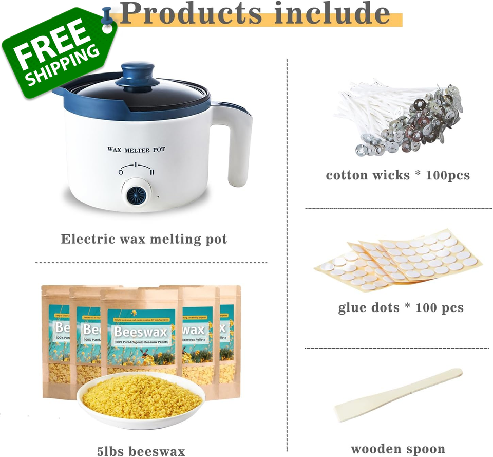 Beeswax Candle Making Kit with Electric Wax Melter for Adult, 5Lbs