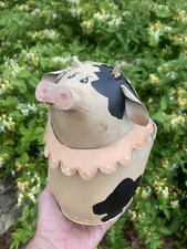 Antique Primitive Holstein Cow Bessie Borden Teapot Metal Kettle Planter ❤️sj8j