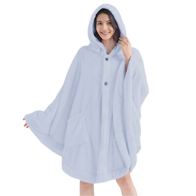 Warm Poncho for Women Hooded Blanket Angel Wrap Cape with Hood Pockets Sherpa