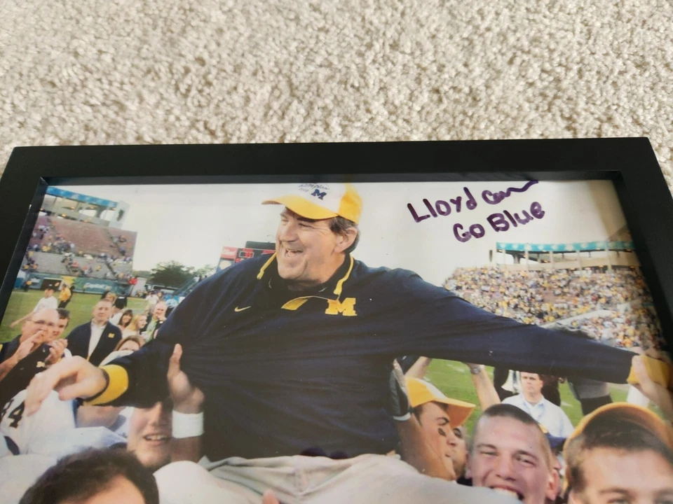 Michigan Wolverines Lloyd Carr Autographed 8x10 Photo Carried Off Field Team COA - Image 3 of 4