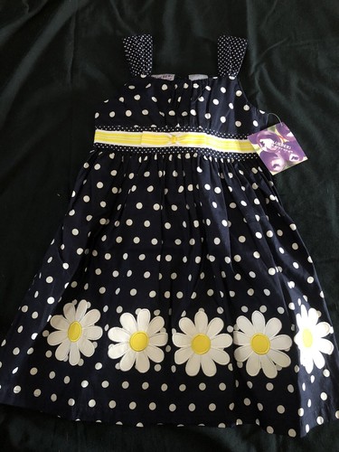 Mädchen dunkelblau gepunktet Gänseblümchen Kleid Größe 5