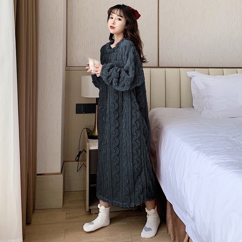 Camisón de invierno para mujer mullido cómodo ropa de dormir cálido felpa camisón nuevo - Imagen 13 de 23