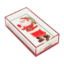 Mud Pie Retro Santa Print Paper Guest Napkin Towel Bathroom Acrylic Holder Set