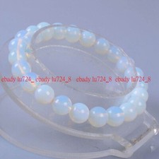 Natural 8mm Fashion White Opal Round Gemstone Beads Stretch Bracelet 7.5"