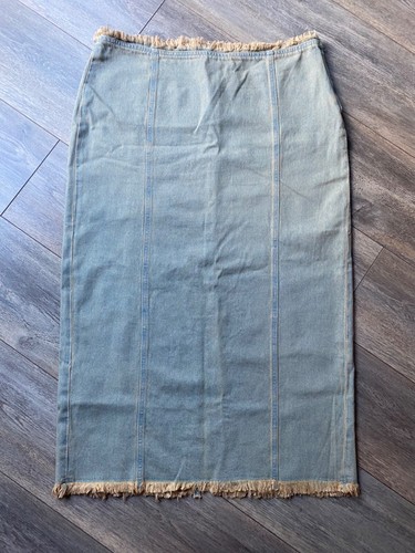 h&m denim skirt midi maxi fringed long slit western cowgirl uk 18 new on trend - Picture 2 of 20