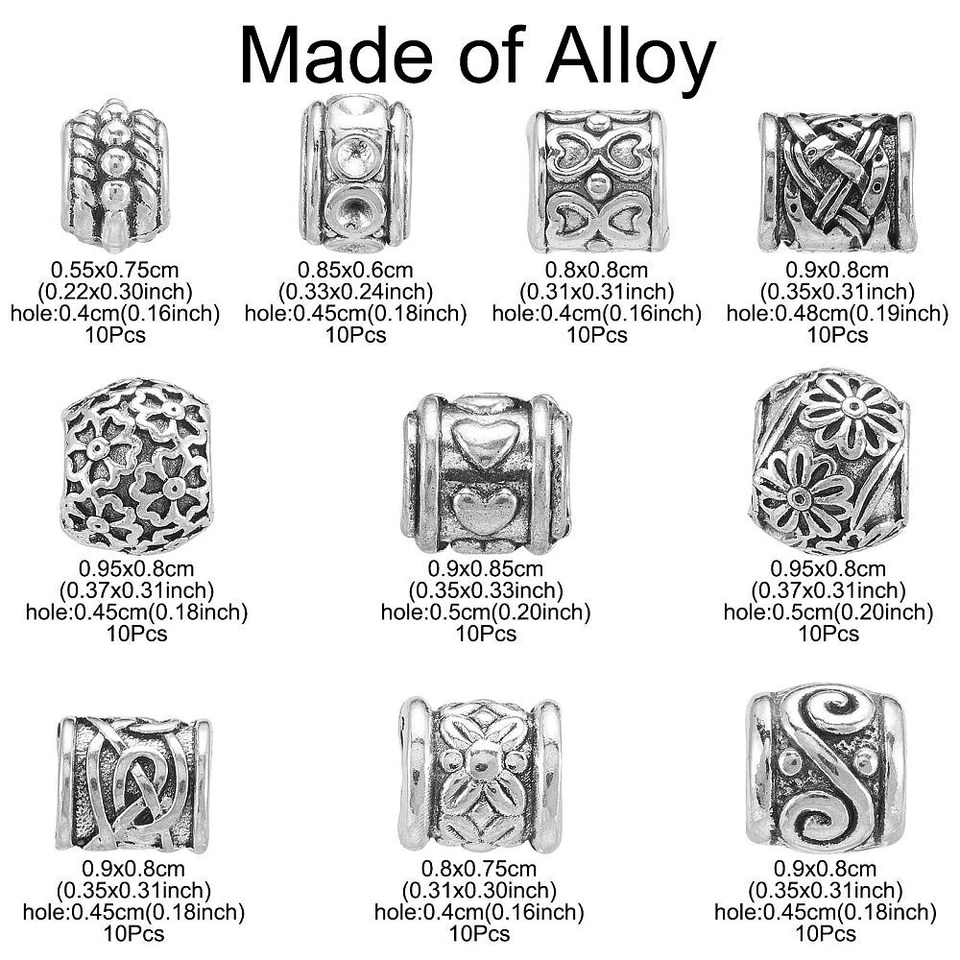 Cuentas espaciadoras tibetanas 100 piezas de plata grandes para hacer joyas de pulseras Foto 2 de 4