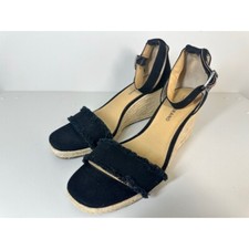 Lucky Brand Espadrille Wedge Sandals Ankle Strap Black Canvas Shoes Size 9M