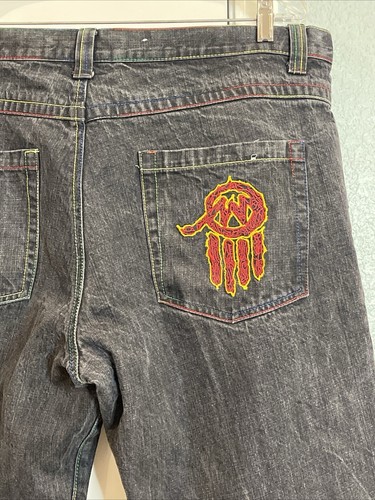 Jeans uomo vintage Miskeen taglia 38x32 ricamato tasca hip hop con cuciture colorate - Foto 17 di 20