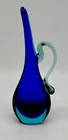 Vtg MCM Murano Seguso Poli Sommerso Blue Manganese Glass Vase Ewer 8.25”H