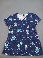 Barco Scrubs Top Women XS Blue Floral V-neck Style 8104