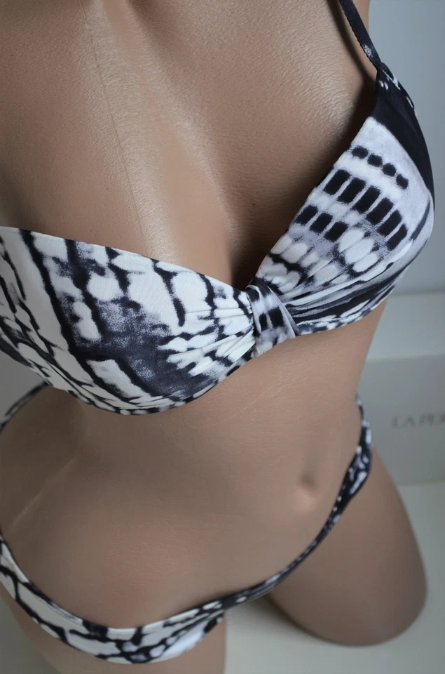 NWT LA PERLA Gold Label 2-Piece Printed Swimsuit Bikini Italy 10 S M Black White - Image 4 of 4