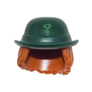 Minifig Bowler w// Black Question Mark Headgear Riddler Hat Lego Gray