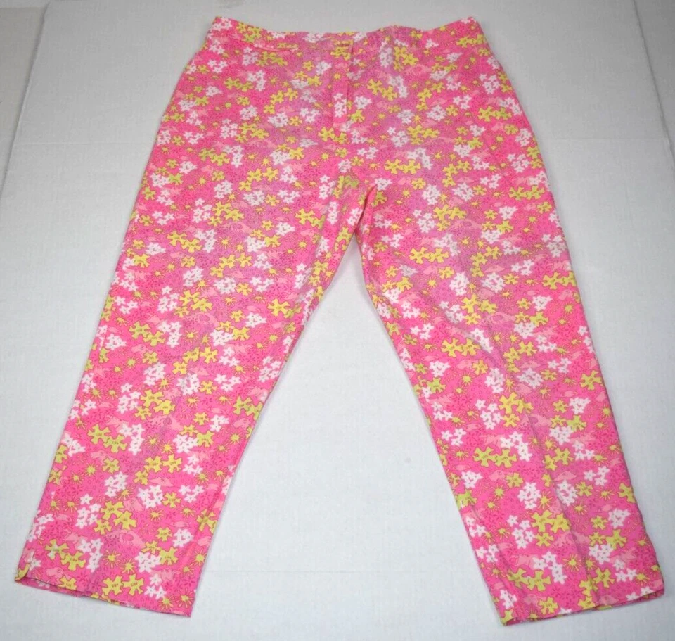 Pantalones Lilly Pulitzer Vintage Talla 12 Años 90 Burbuja Goma Rosa Hipopótamos Salpicaduras Amarillas Foto 2 de 4