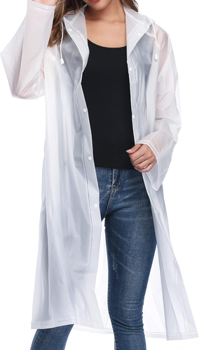 Reusable EVA Rain Poncho for Adults, Unisex Men and Women Hooded Long Clear Rain