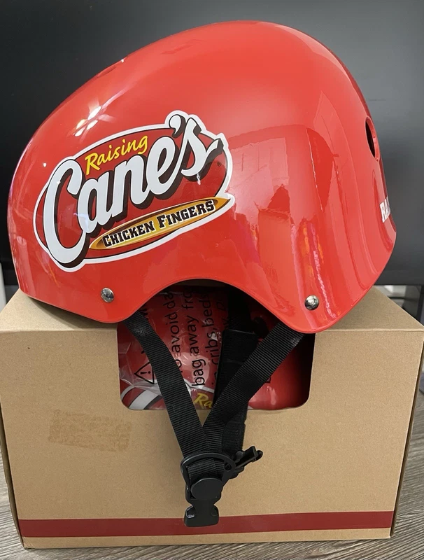 (*NEW* Raising Cane's Red Bicycle Helmet, Size Large, Fast Food Collectible Merch)