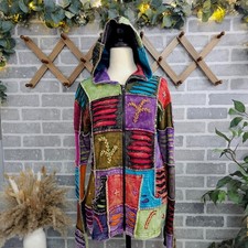 KPC Patchwork Full Zip Jacket Boho Gypsy Festival Cotton Blend Medium READ
